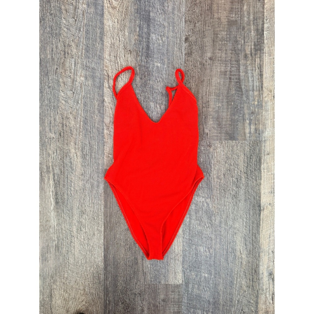 Good American Red Ribbed One-Piece Swimsuit